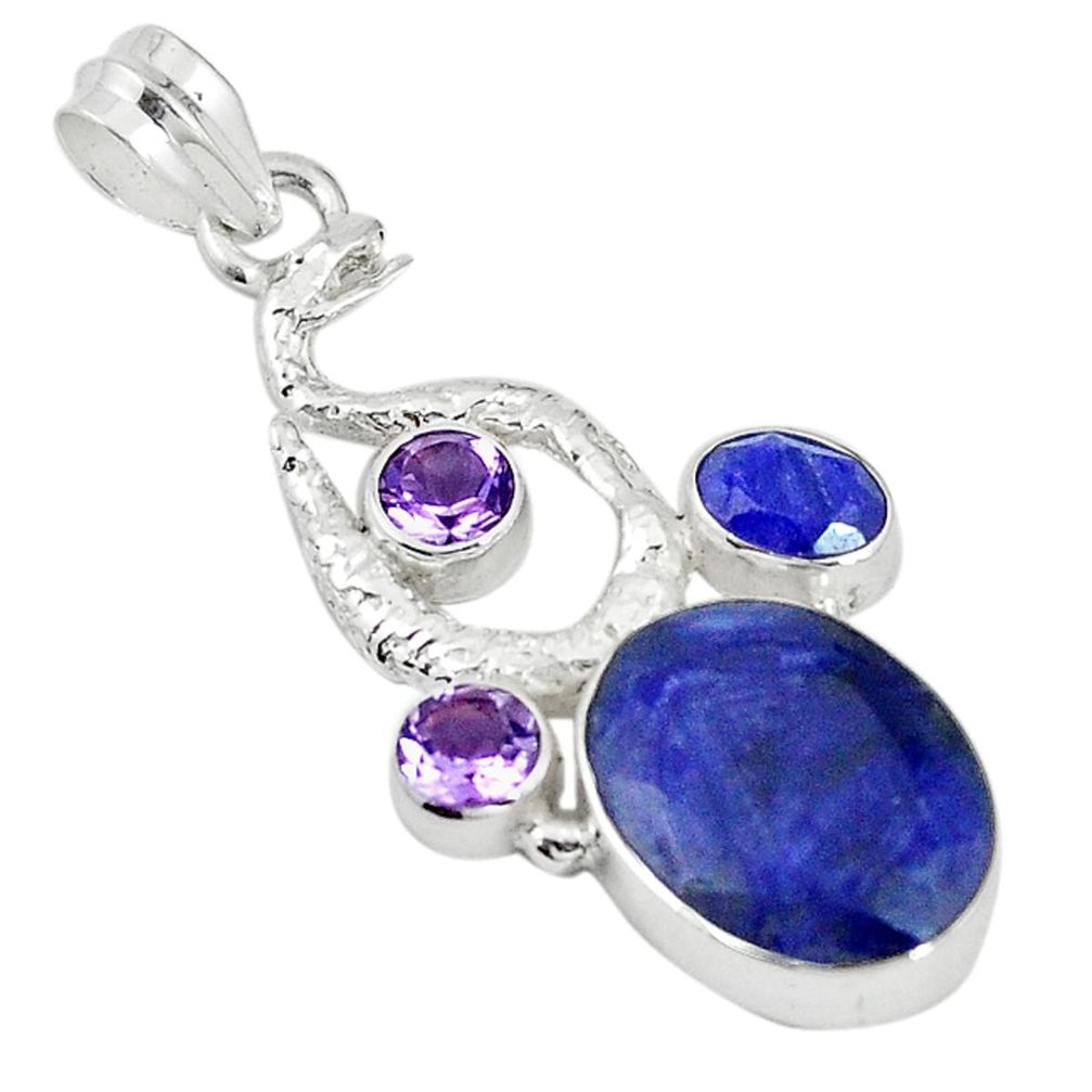 Natural blue sapphire amethyst 925 sterling silver snake pendant m16865