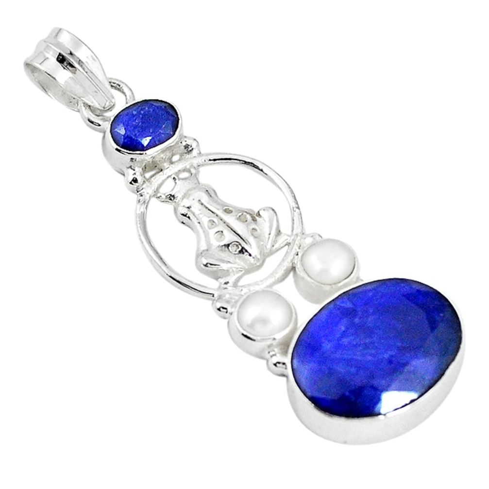 Natural blue sapphire pearl 925 sterling silver pendant jewelry m16867