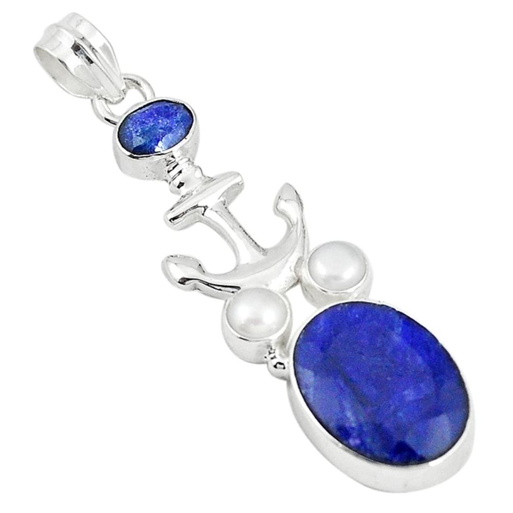 Natural blue sapphire pearl 925 sterling silver pendant jewelry m16874