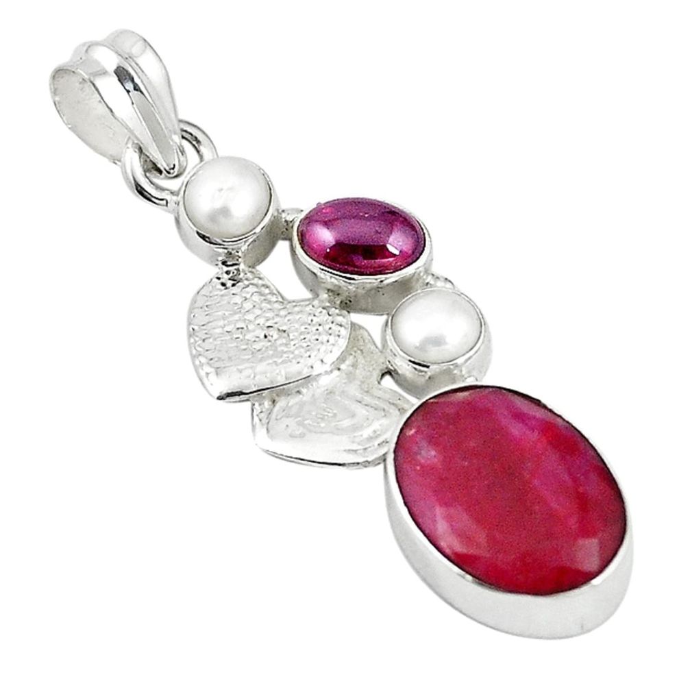 Natural red ruby garnet 925 sterling silver couple hearts pendant m16887