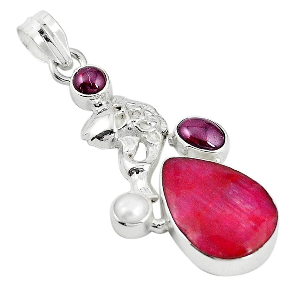 925 sterling silver natural red ruby garnet pearl fish pendant jewelry m16894