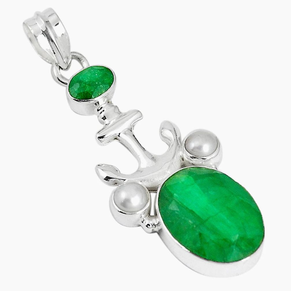 Natural green emerald pearl 925 sterling silver pendant jewelry m16902