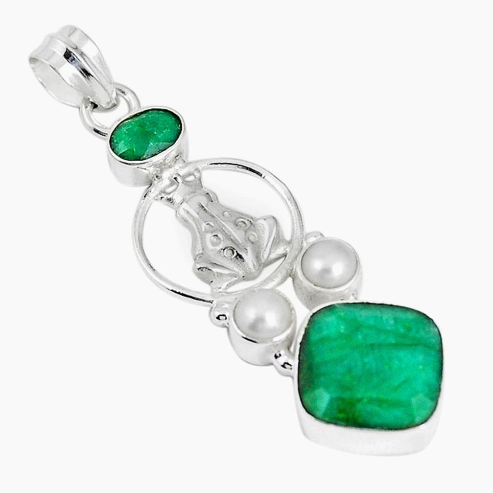 Natural green emerald pearl 925 sterling silver frog pendant jewelry m16908