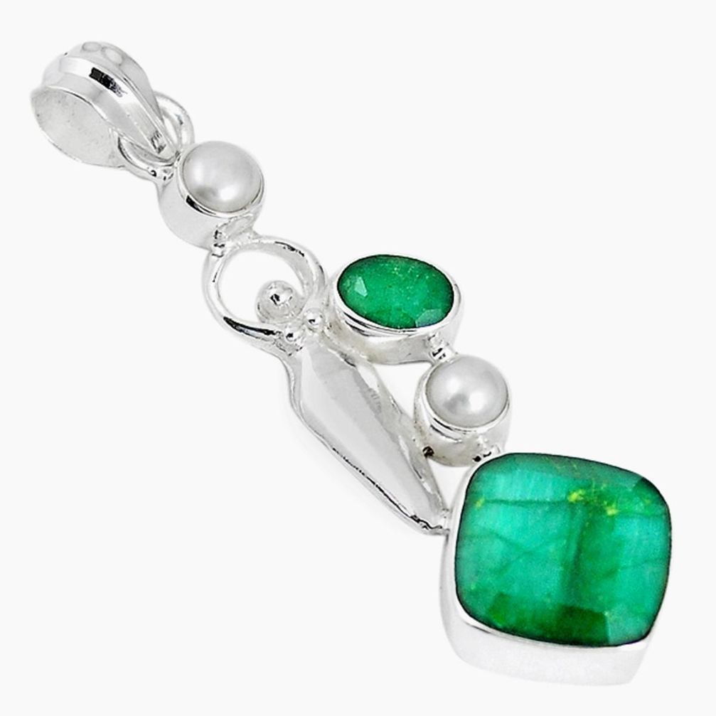 Natural green emerald pearl 925 sterling silver pendant jewelry m16910