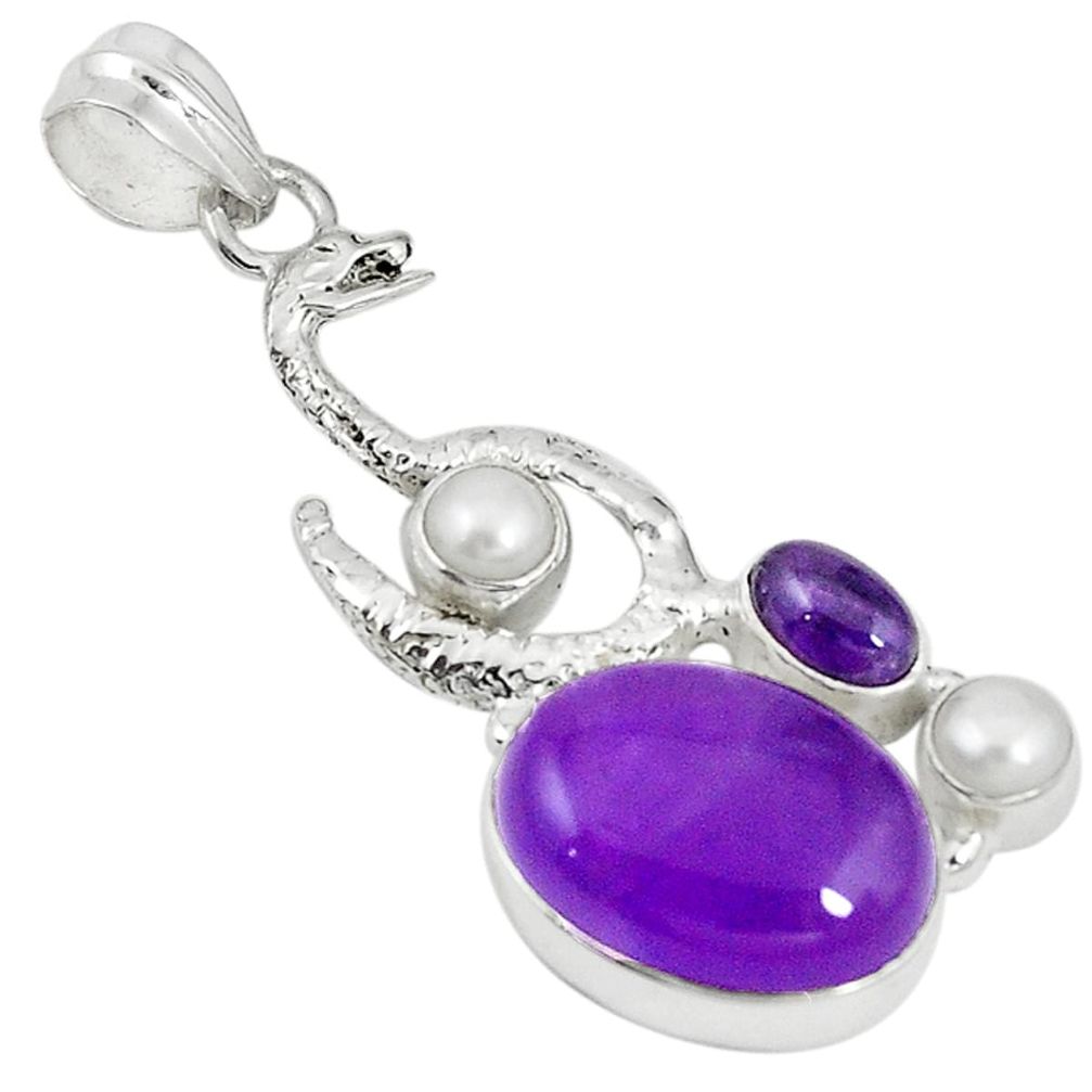 Natural purple amethyst pearl 925 sterling silver snake pendant m16924