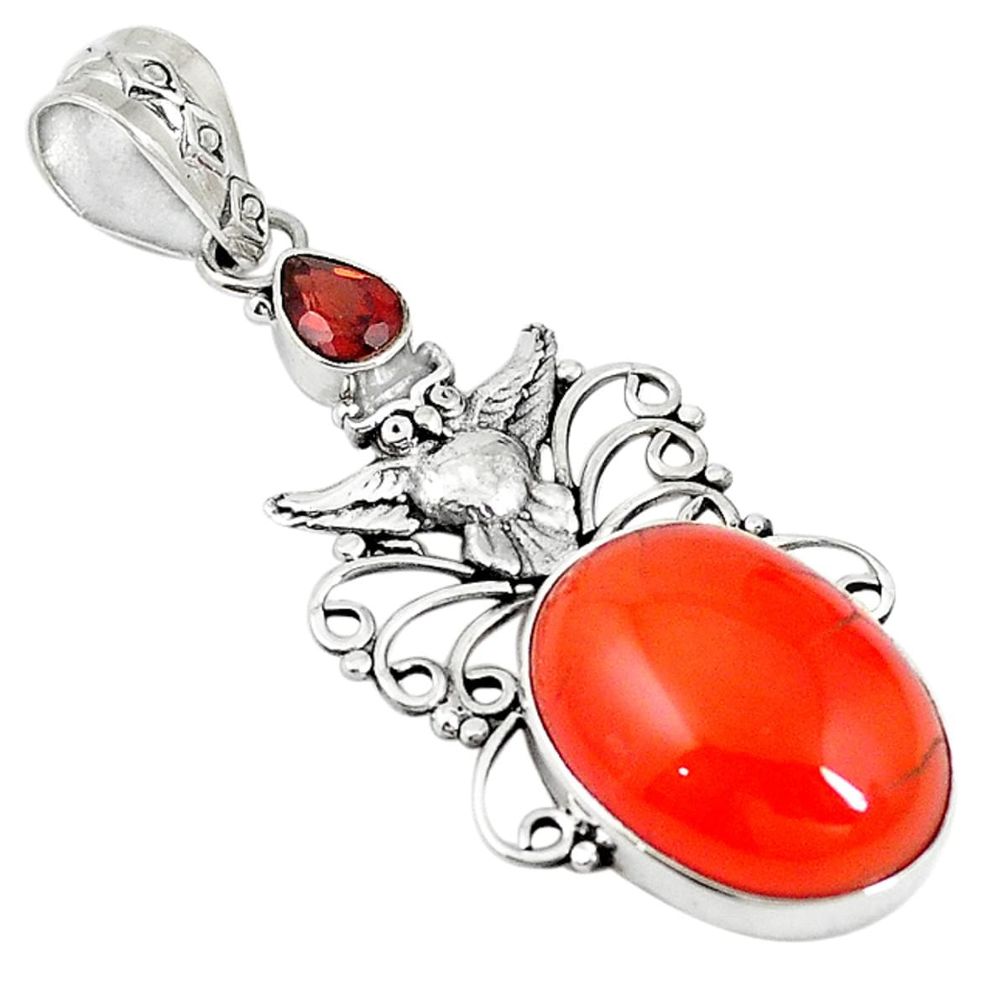 925 silver natural orange cornelian (carnelian) owl pendant jewelry m16964