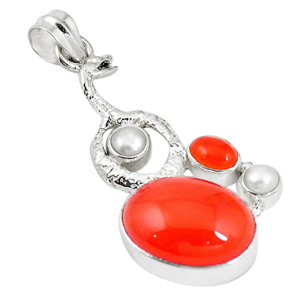 Natural orange cornelian (carnelian) 925 silver snake pendant m16977