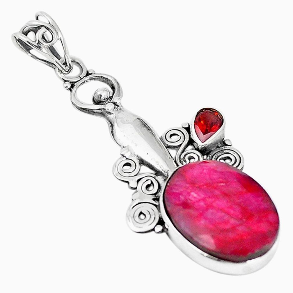 Natural red ruby garnet 925 sterling silver pendant jewelry m17082