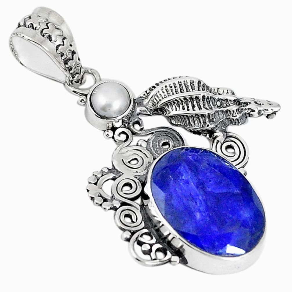 Natural blue sapphire pearl 925 sterling silver pendant jewelry m17092