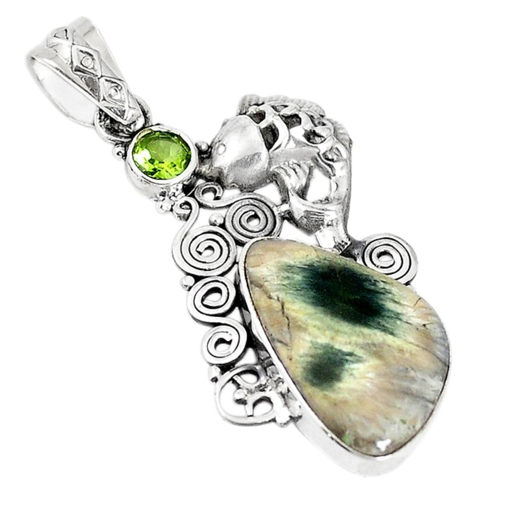 Natural green ocean sea jasper (madagascar) 925 silver pendant m17130