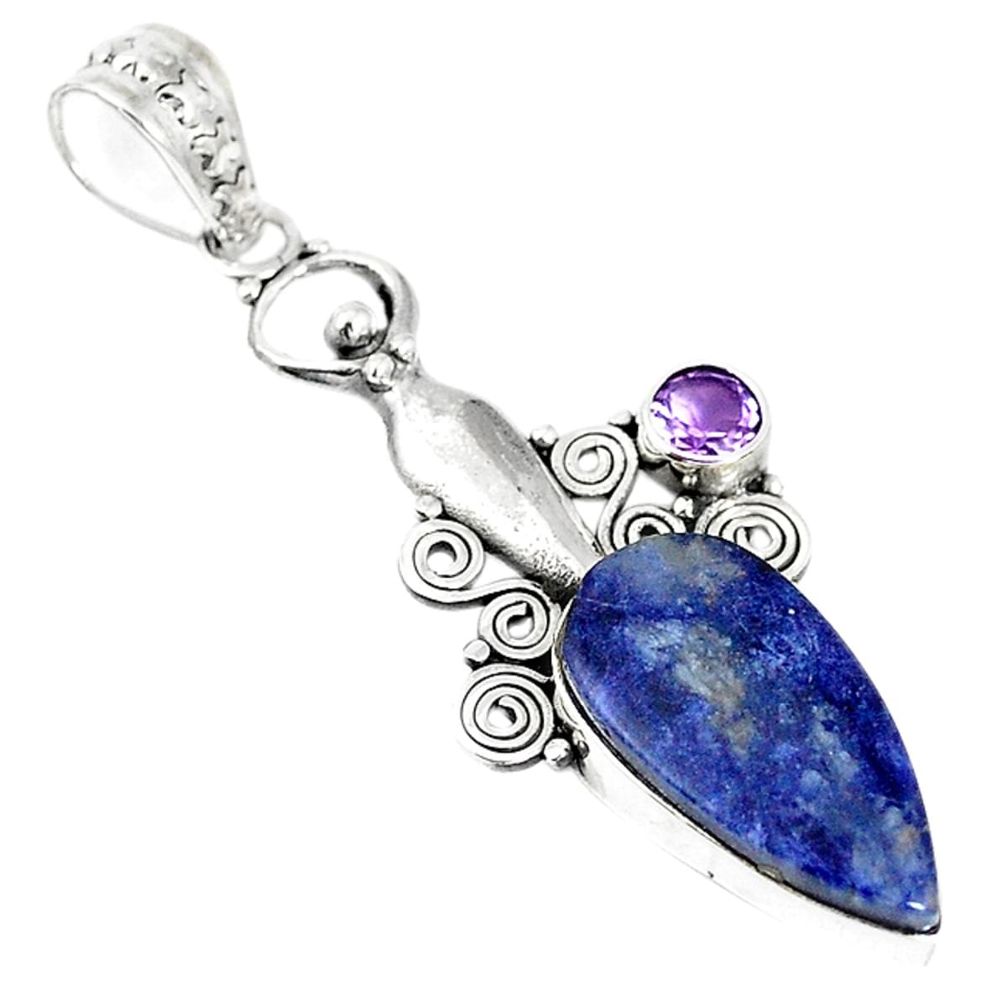 Natural orange sodalite amethyst 925 sterling silver pendant m17138