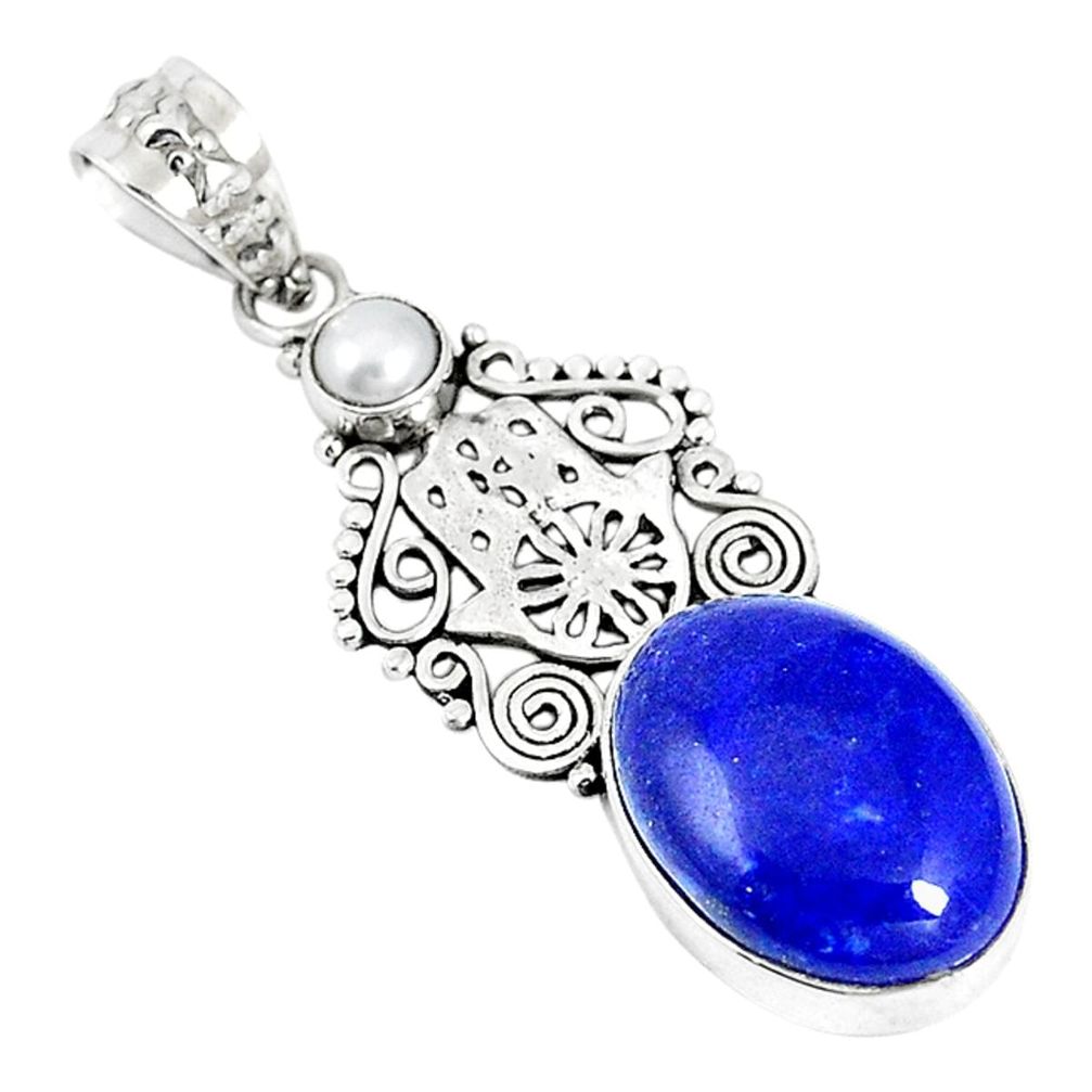 Natural blue lapis lazuli 925 silver hand of god hamsa pendant m17161