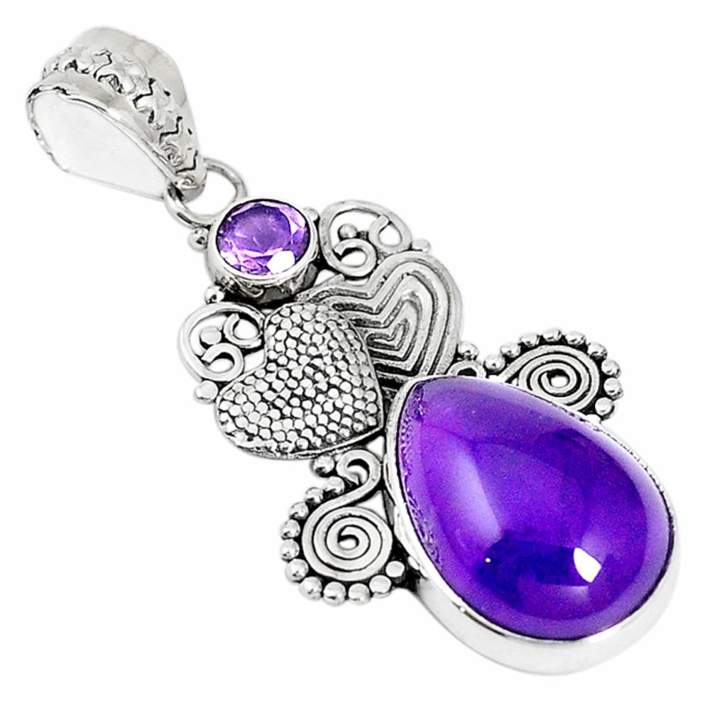 Natural purple amethyst 925 silver couple hearts pendant jewelry m17167