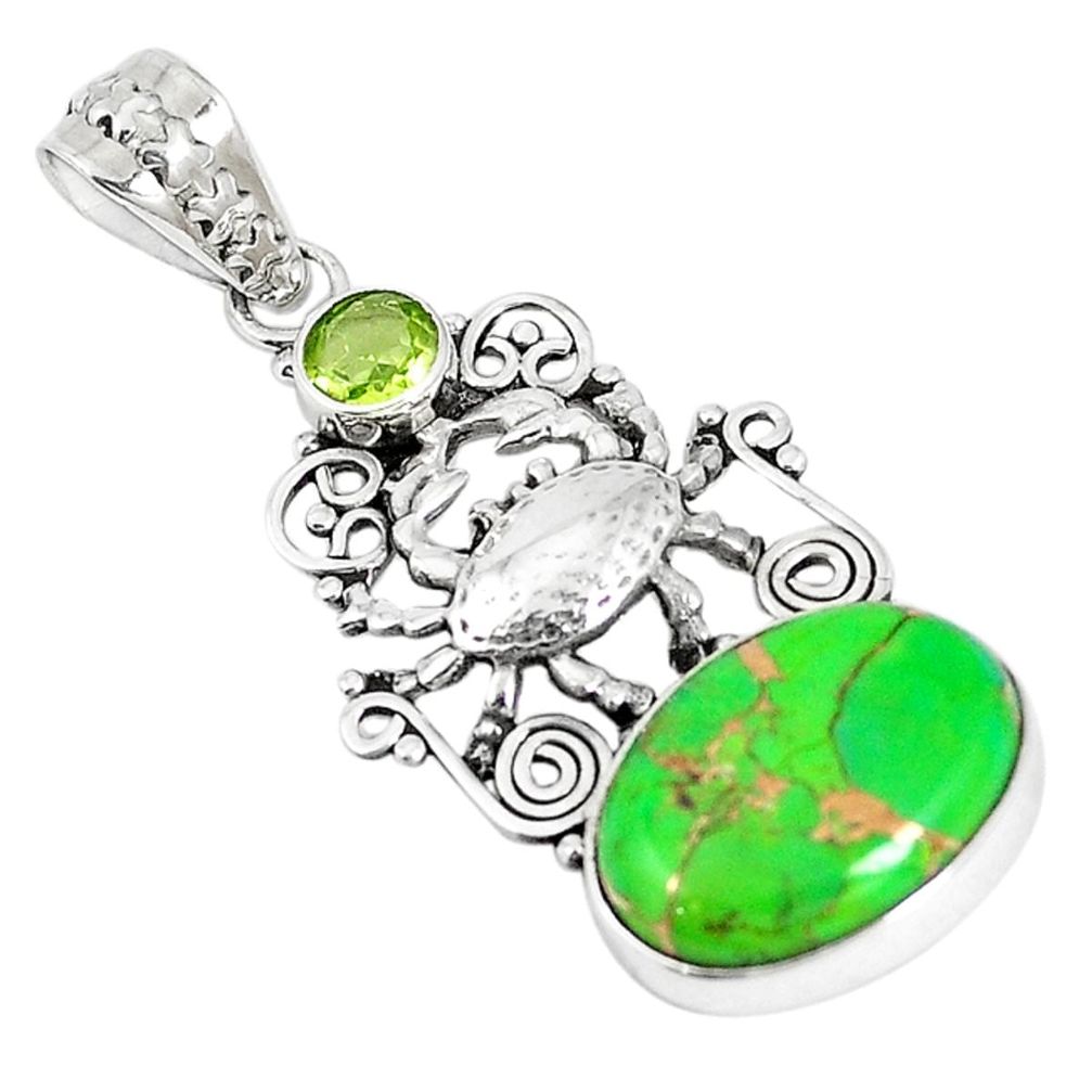 925 sterling silver green copper turquoise oval peridot crab pendant m17200