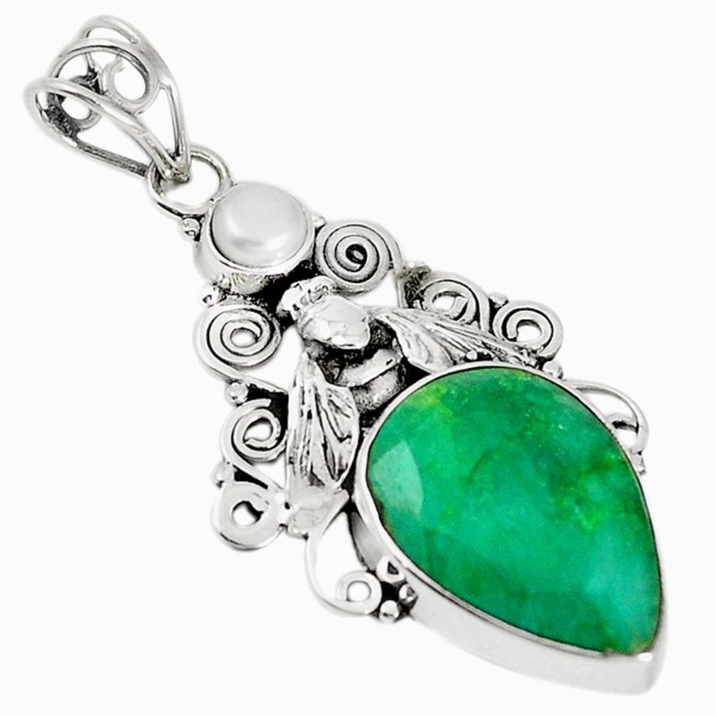 Natural green emerald pearl 925 sterling silver pendant jewelry m17201