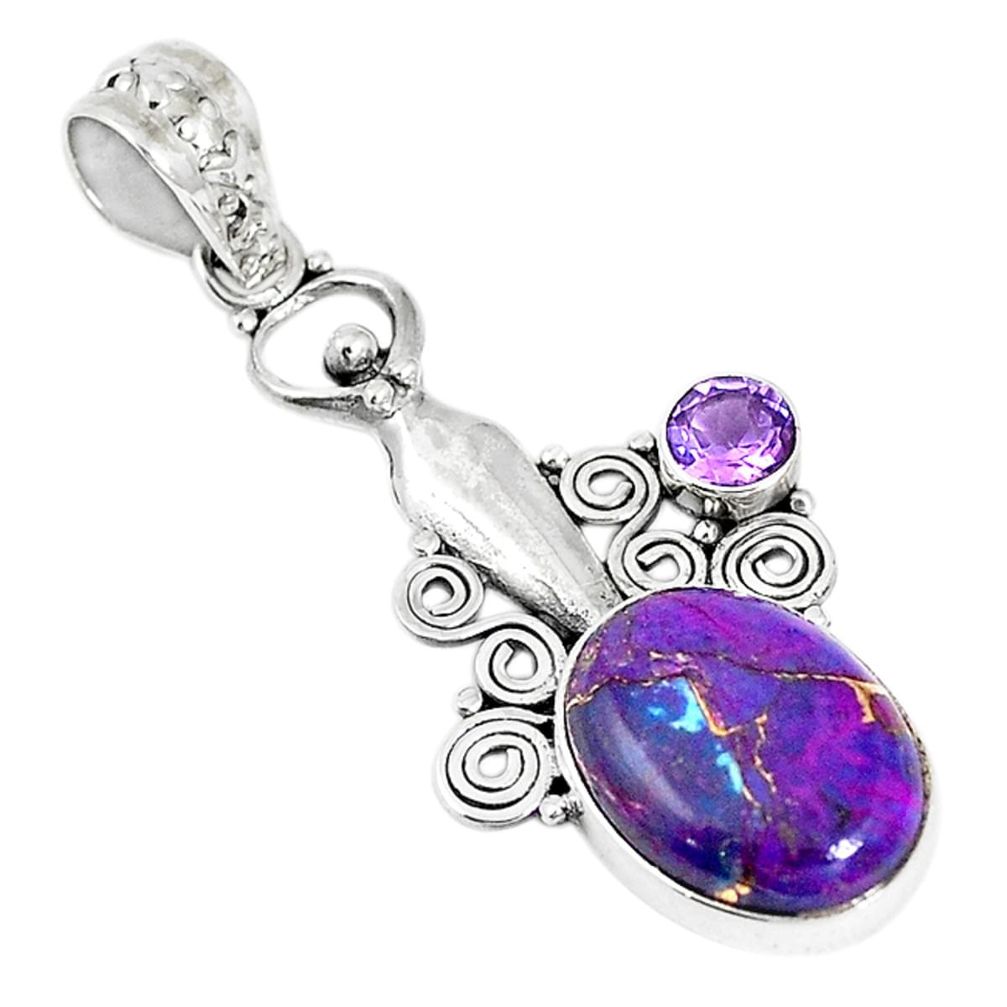 Purple copper turquoise amethyst 925 sterling silver pendant jewelry m17214