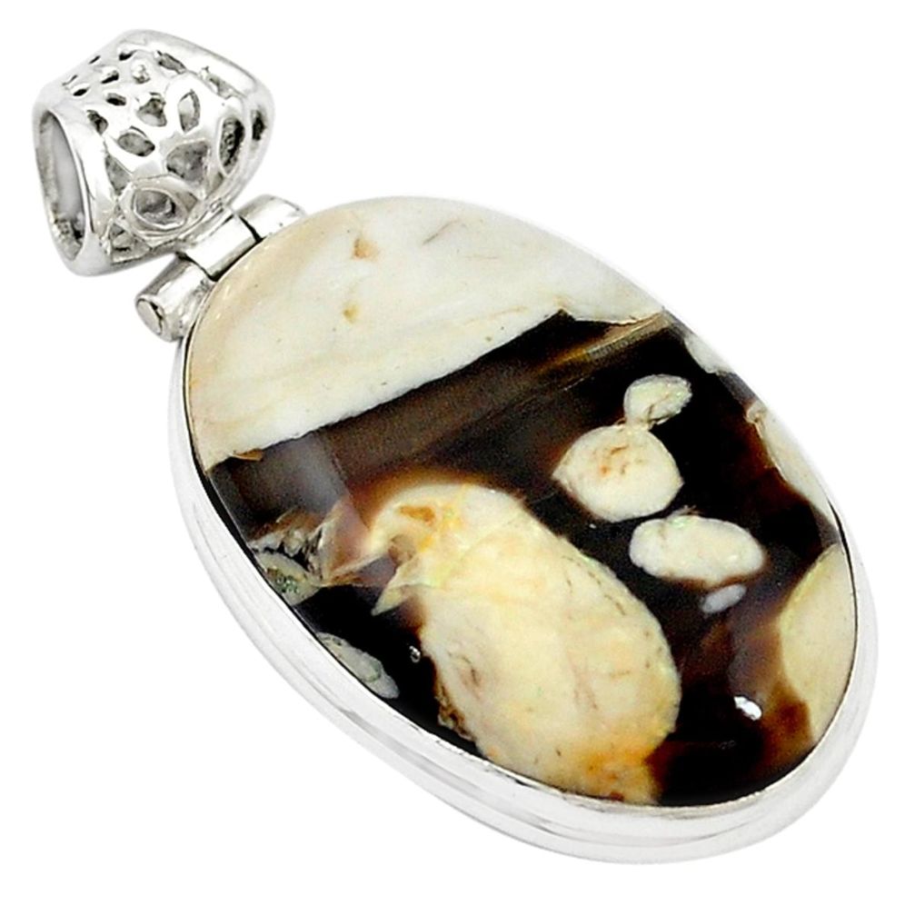 925 sterling silver natural brown peanut petrified wood fossil pendant m17792