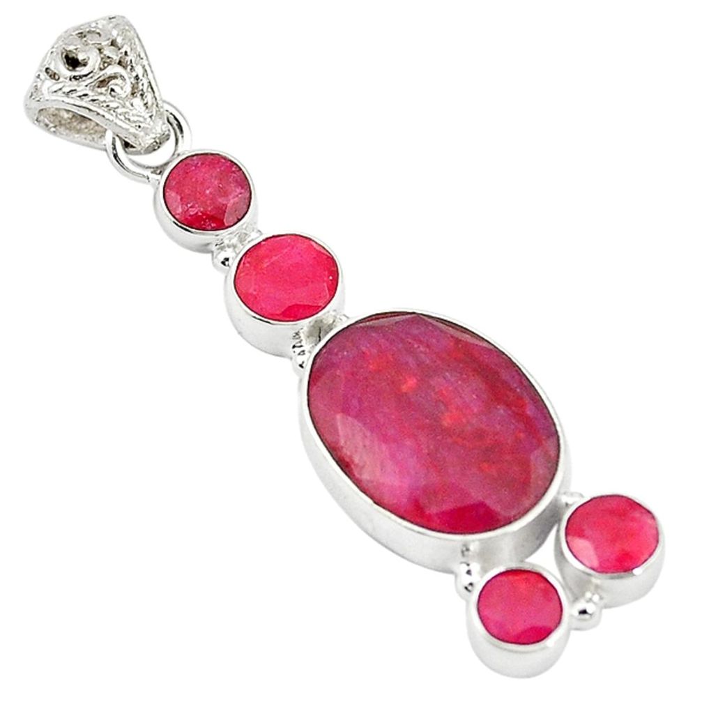 Natural red ruby oval 925 sterling silver pendant jewelry m17805