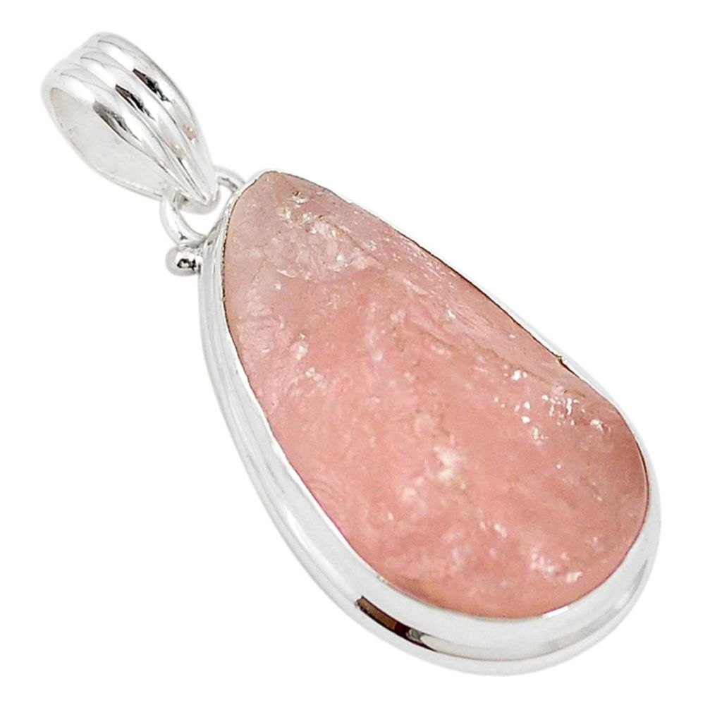 925 sterling silver natural pink rose quartz rough pendant jewelry m18390