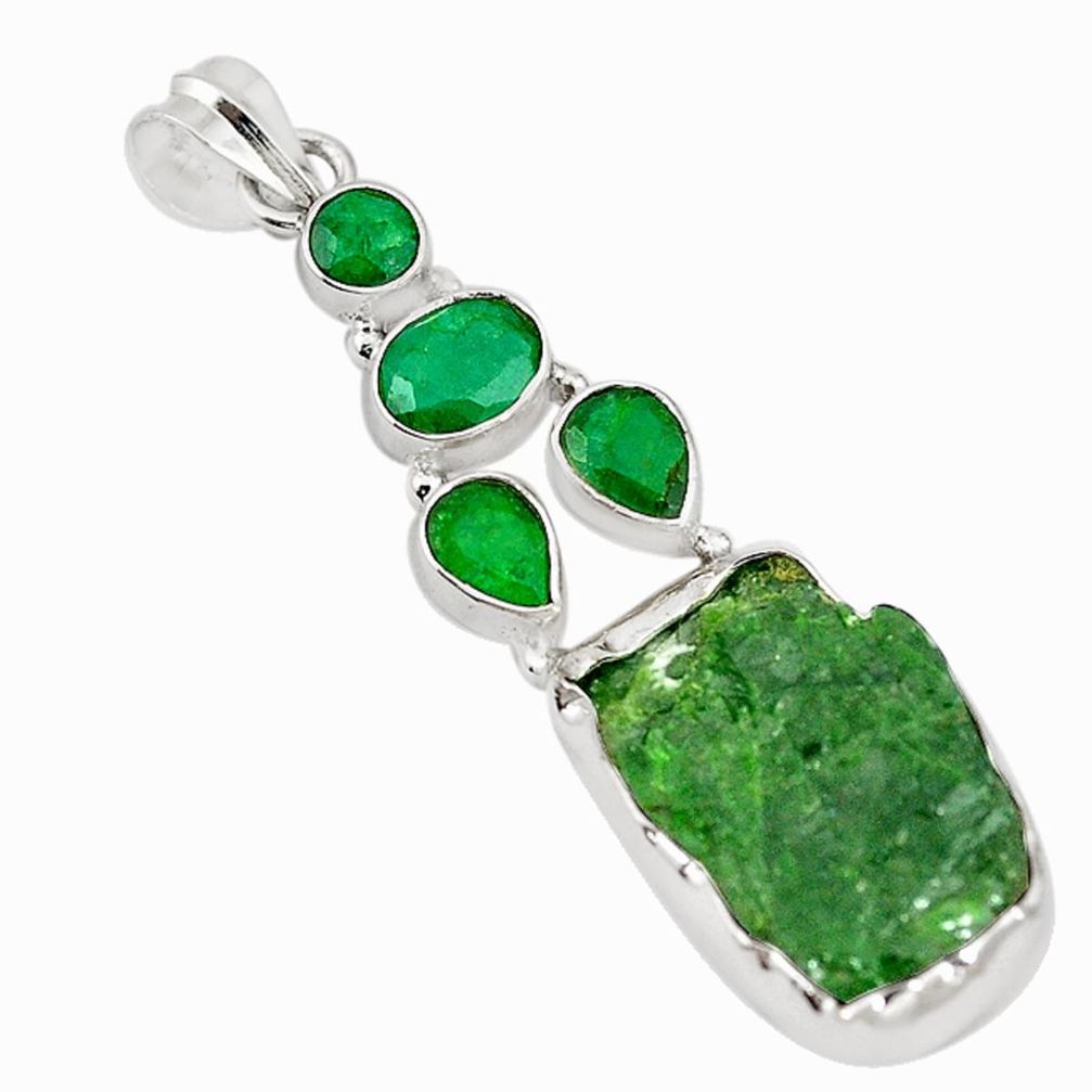 Green chrome diopside rough emerald 925 sterling silver pendant m18982