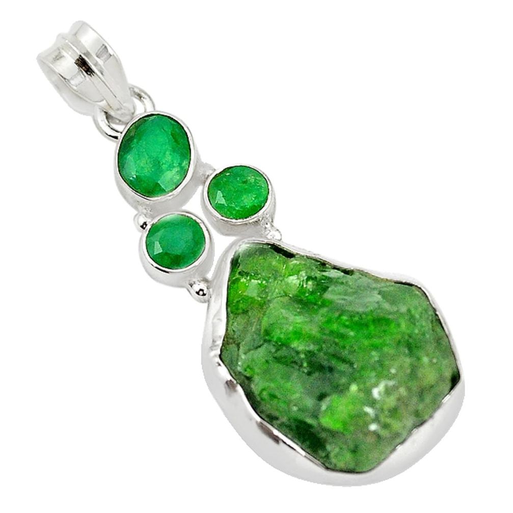 Green chrome diopside rough fancy emerald 925 sterling silver pendant m18988