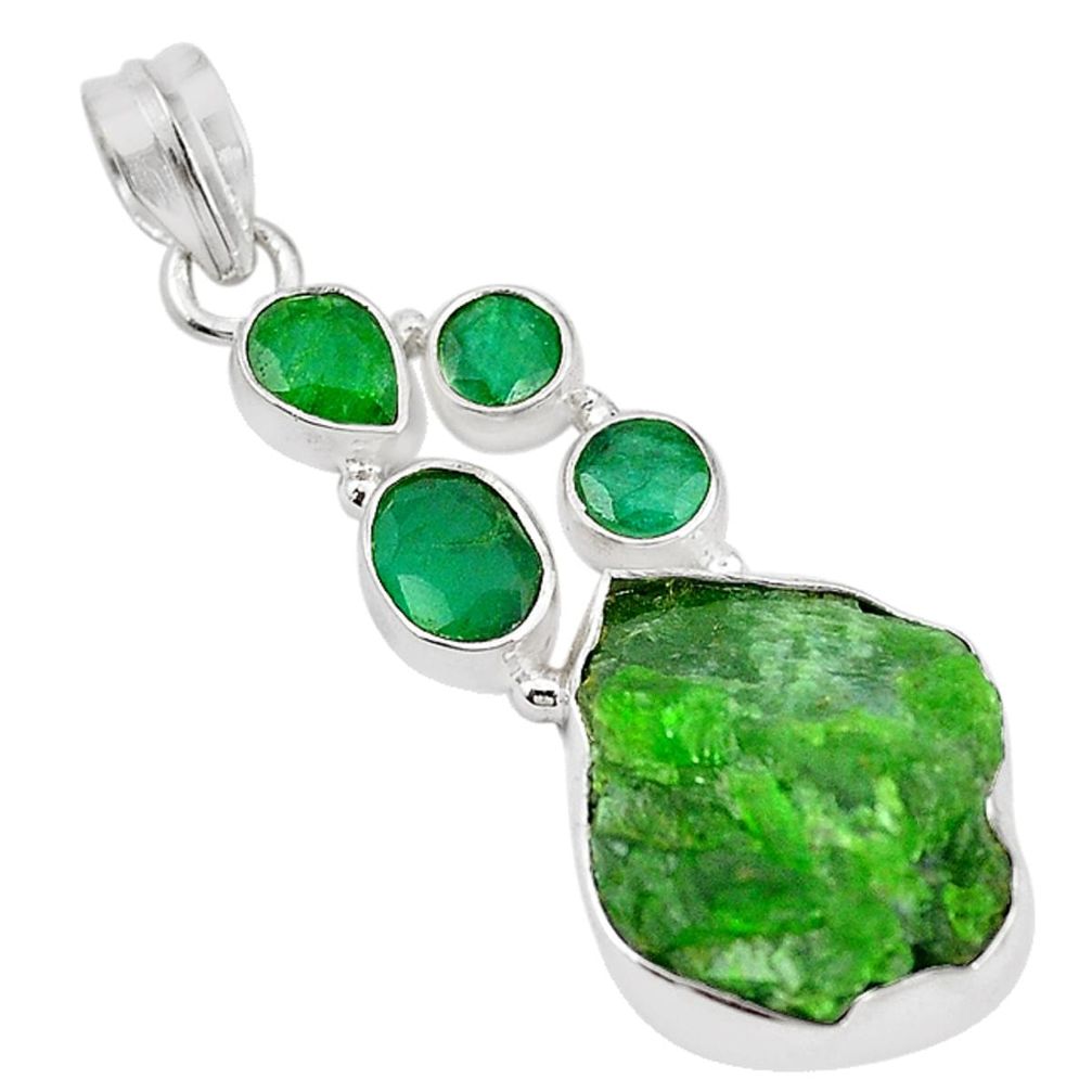 Green chrome diopside rough emerald 925 sterling silver pendant m18996