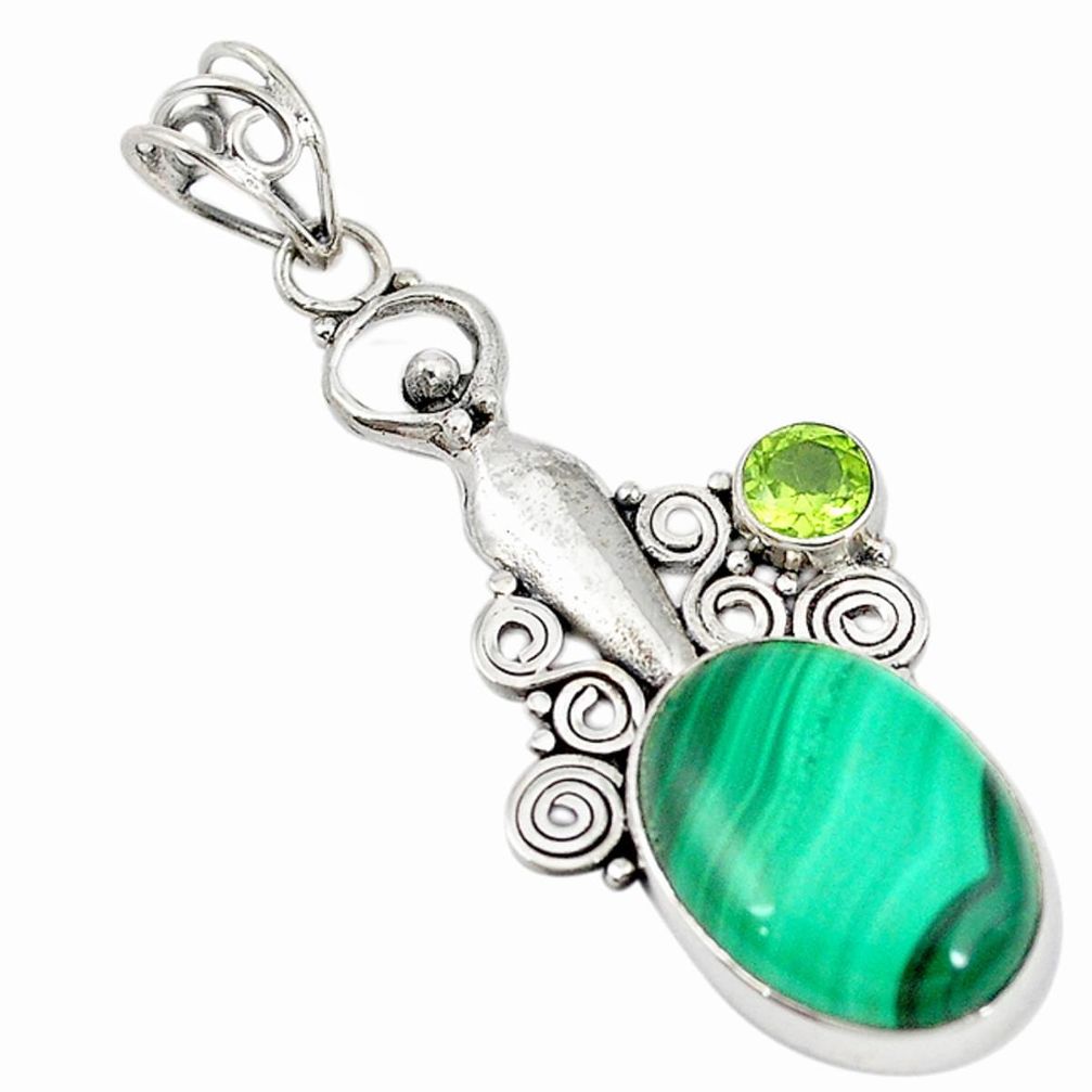 925 silver natural green malachite (pilot's stone) peridot pendant m19029