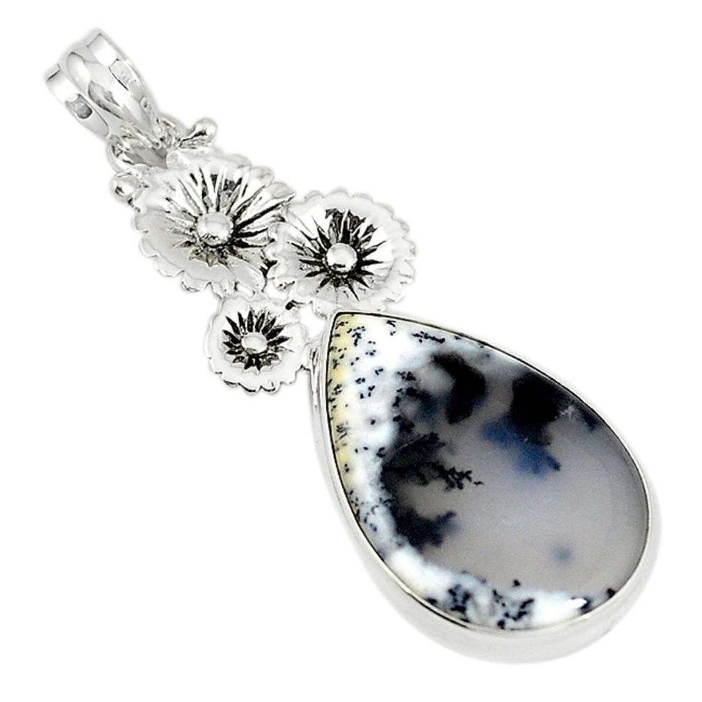 Natural white dendrite opal (merlinite) 925 silver pendant jewelry m19841