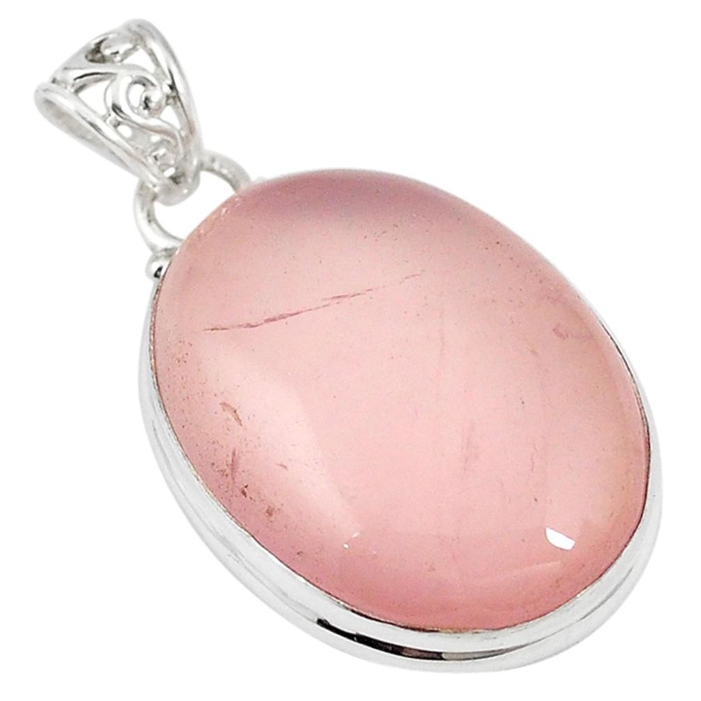925 sterling silver natural pink rose quartz oval pendant jewelry m19898