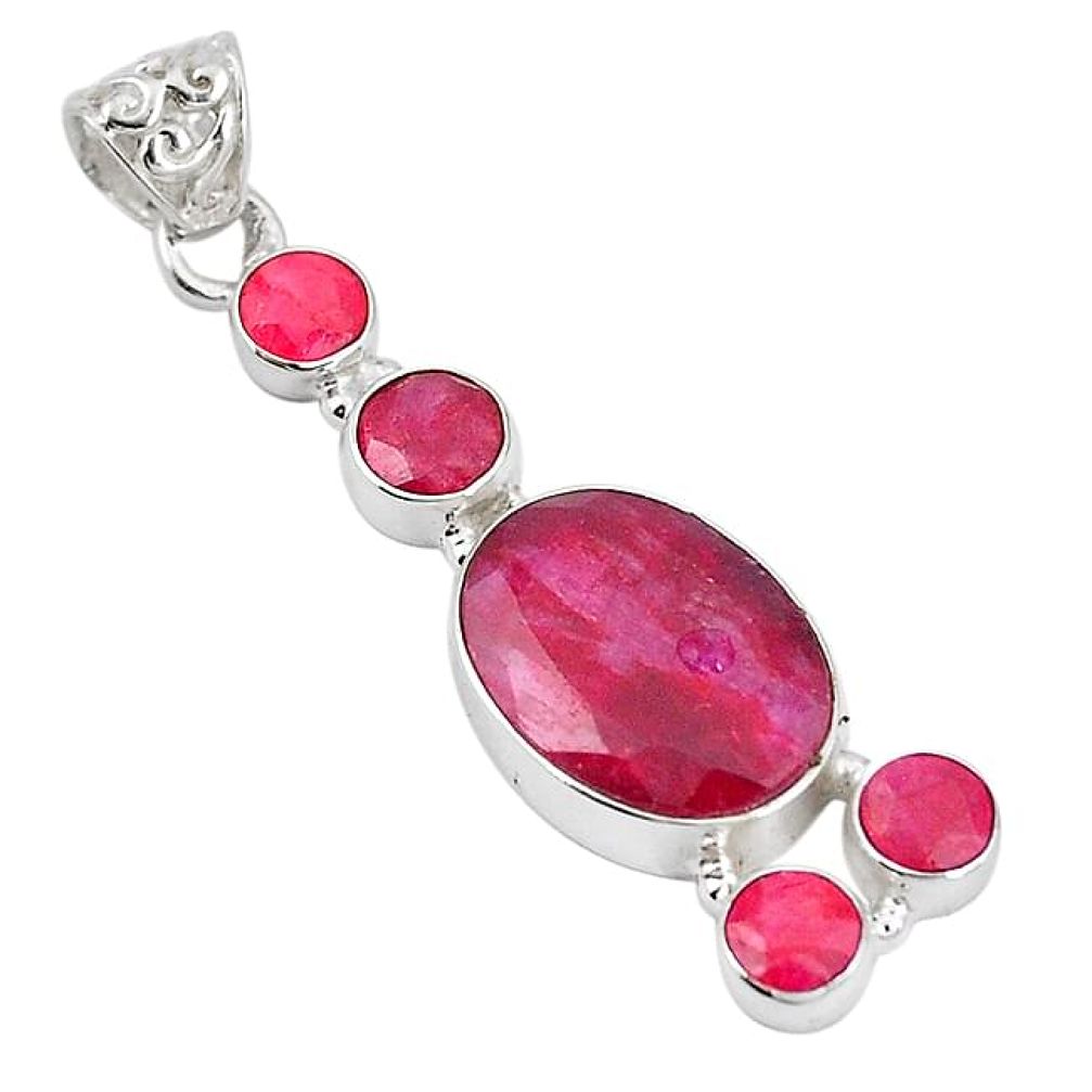 925 sterling silver natural red ruby oval pendant jewelry m19924