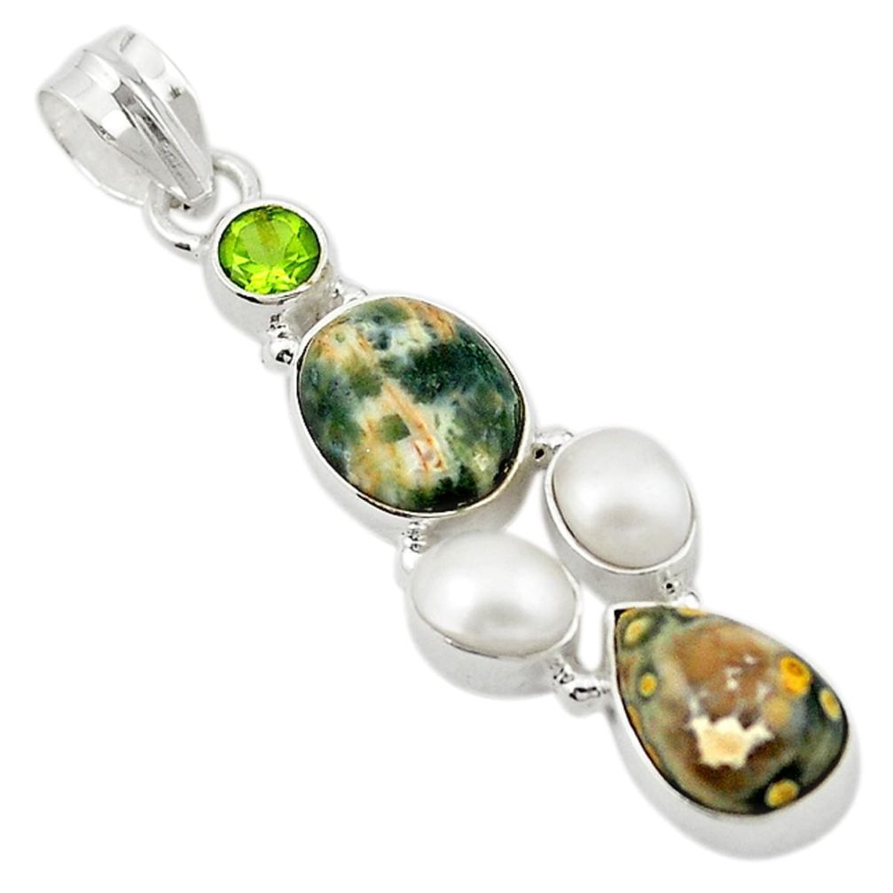 Natural multi color ocean sea jasper (madagascar) 925 silver pendant m20114