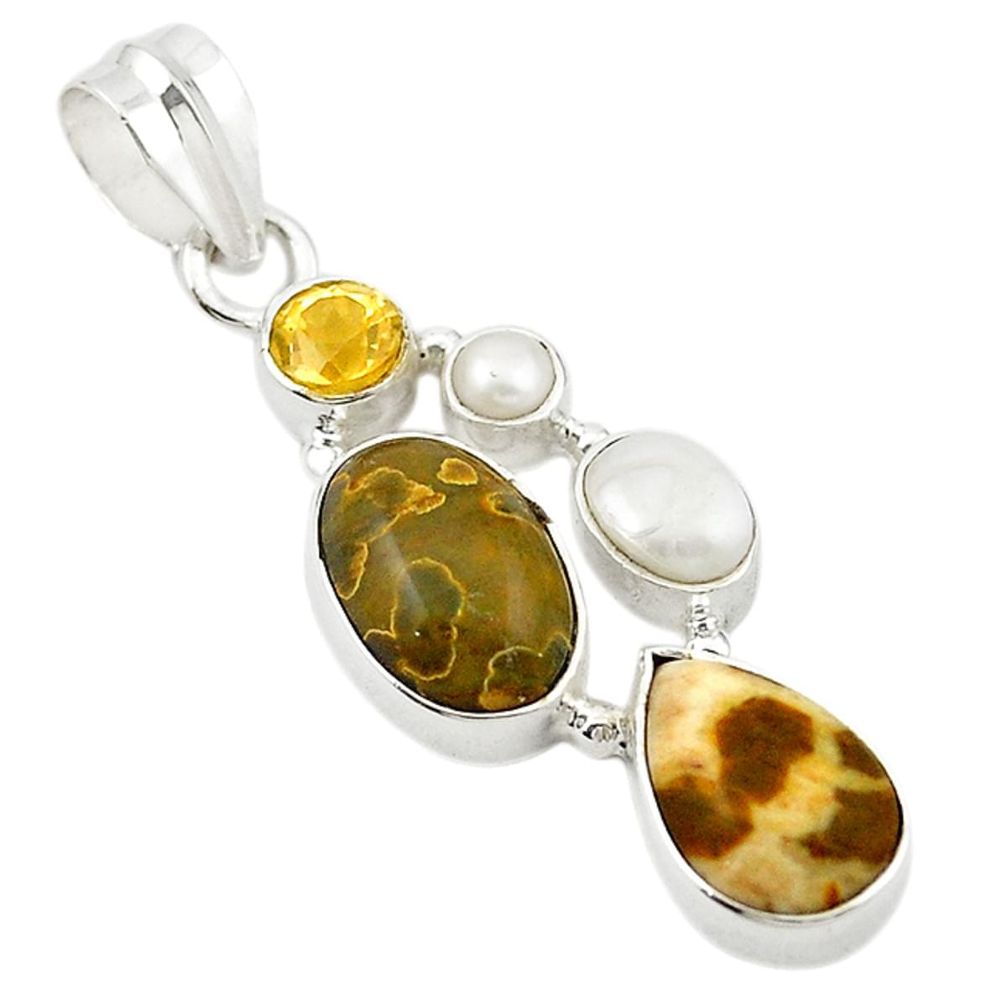 Natural multi color ocean sea jasper (madagascar) 925 silver pendant m20133