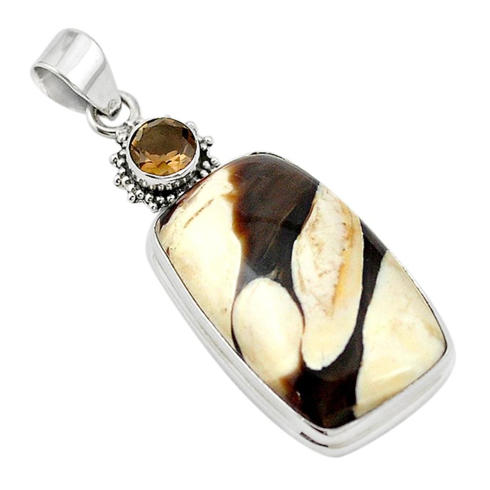 Natural brown peanut petrified wood fossil 925 silver pendant m20330