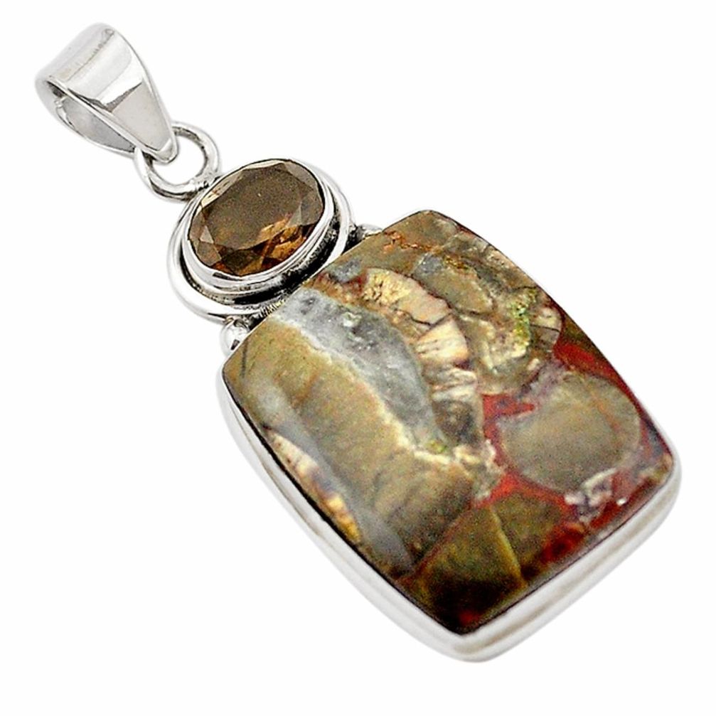 Natural brown mushroom rhyolite smoky topaz 925 silver pendant m20341