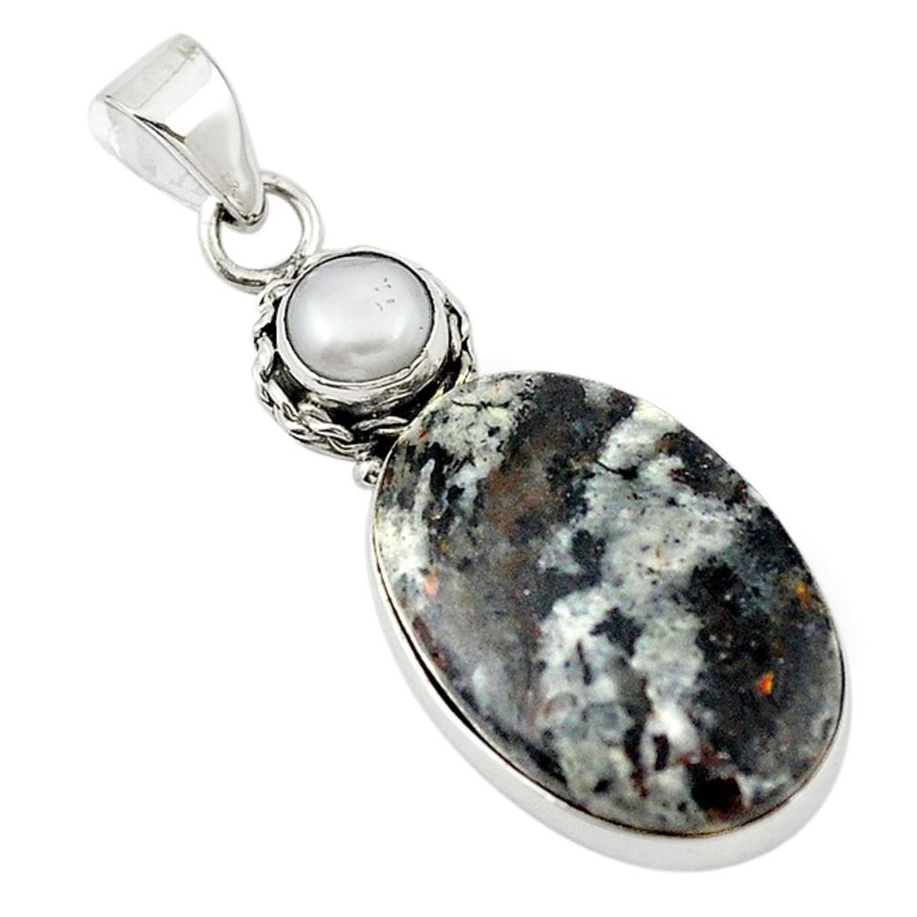 Natural bronze astrophyllite (star leaf) pearl 925 silver pendant m20442