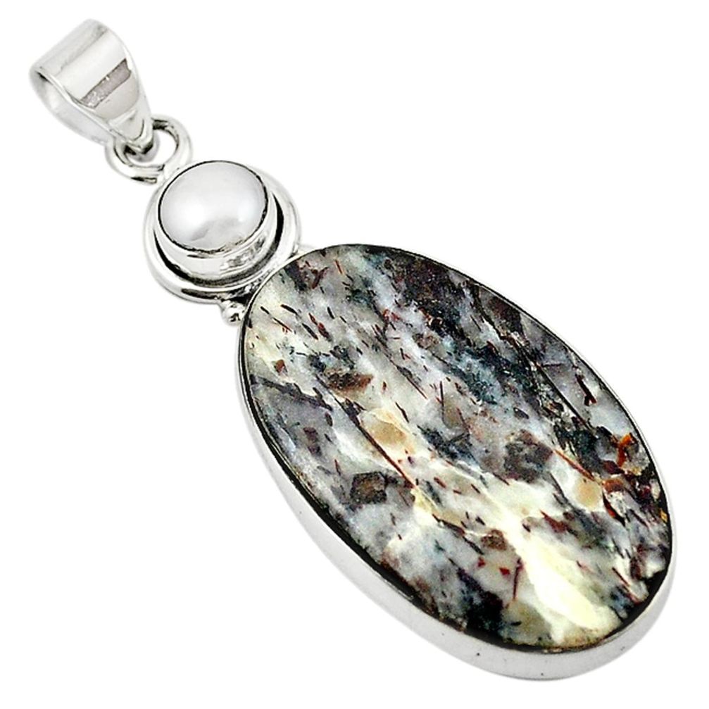 Natural bronze astrophyllite (star leaf) pearl 925 silver pendant m20448