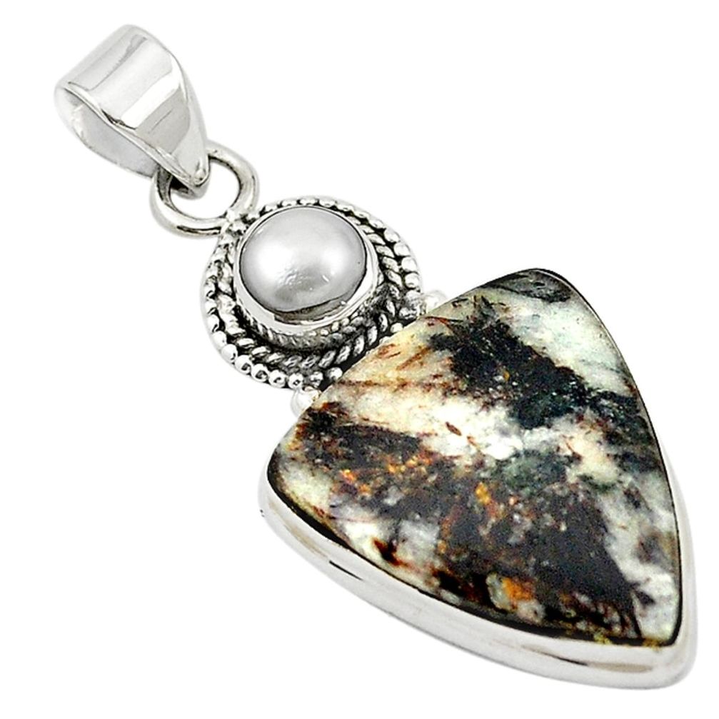 925 silver natural bronze astrophyllite (star leaf) pearl pendant m20451