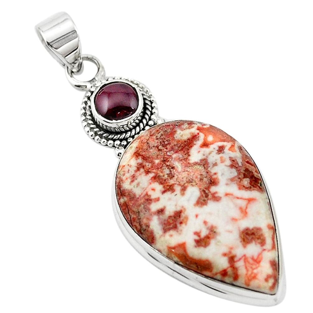 Natural pink rosetta stone jasper garnet 925 silver pendant m20481