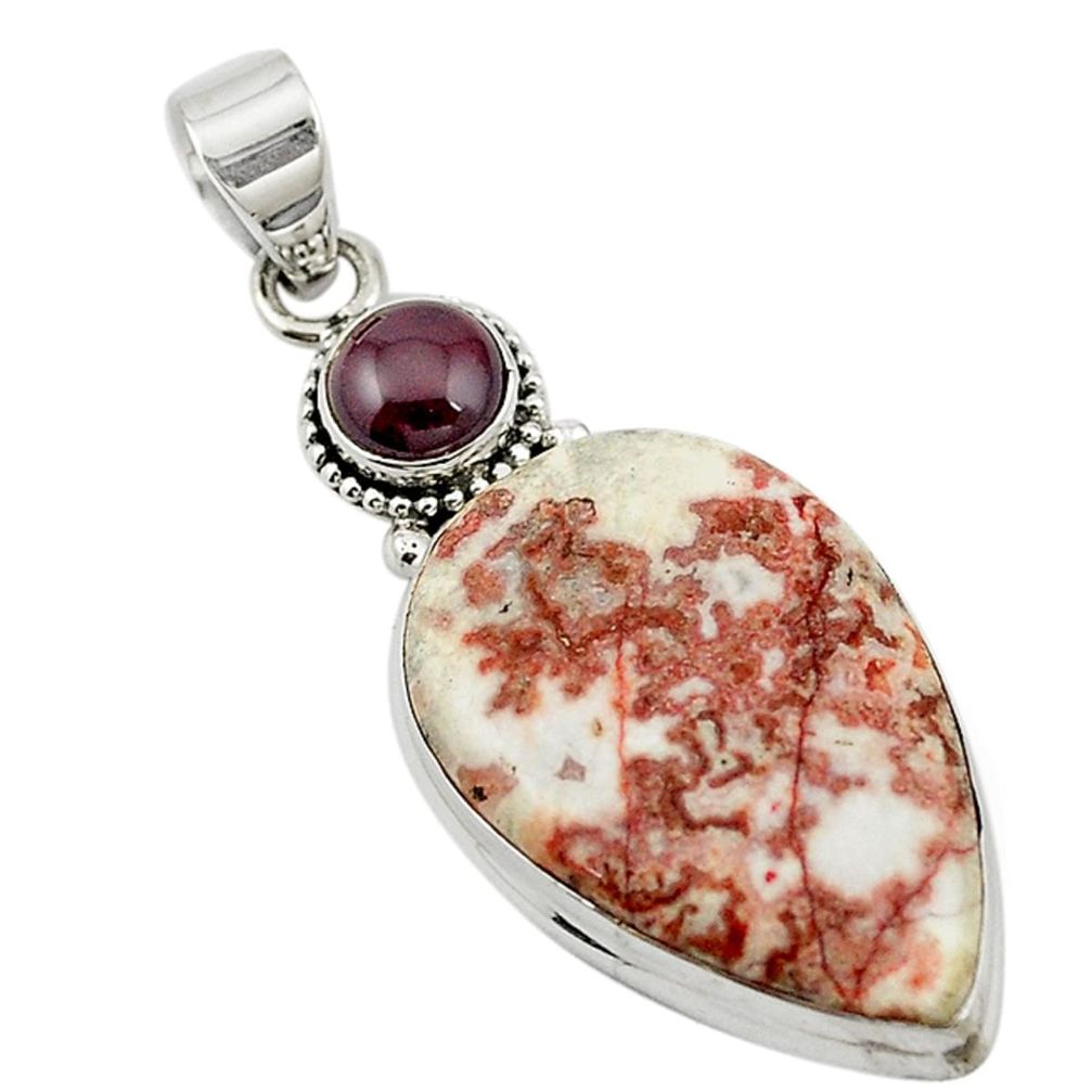 Natural pink rosetta stone jasper red garnet 925 silver pendant m20500