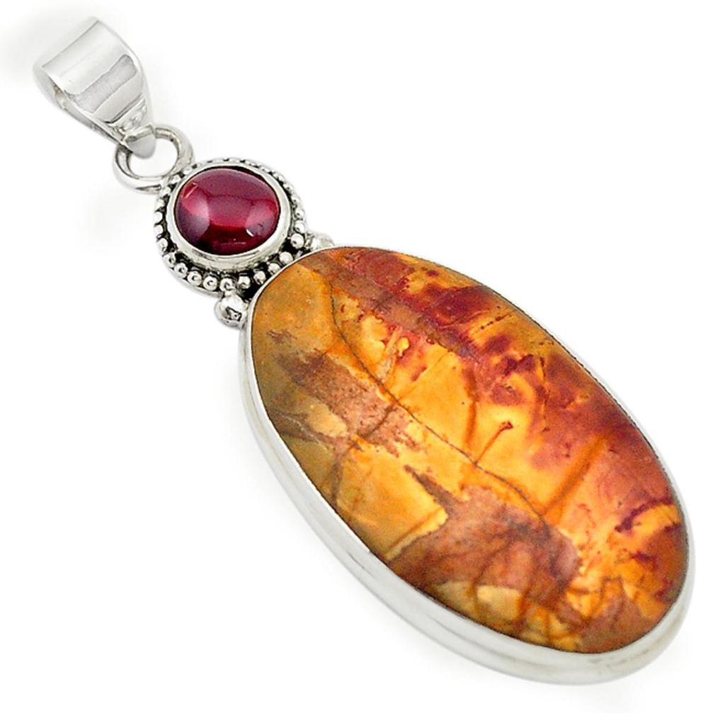 Natural brown cherry creek jasper garnet 925 sterling silver pendant m20520