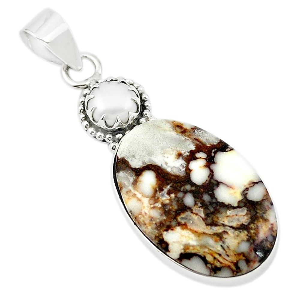 Natural white wild horse magnesite pearl 925 silver pendant jewelry m20542