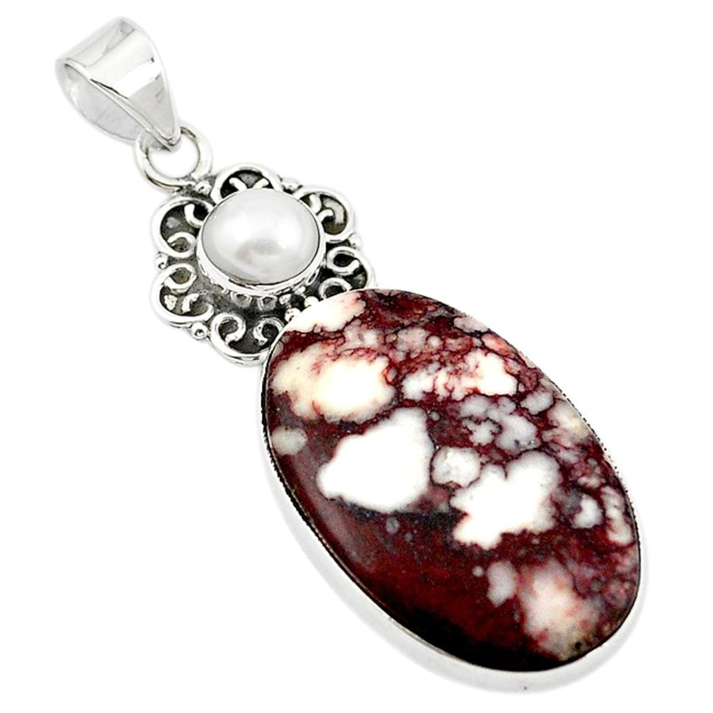 Natural white wild horse magnesite pearl 925 sterling silver pendant m20543