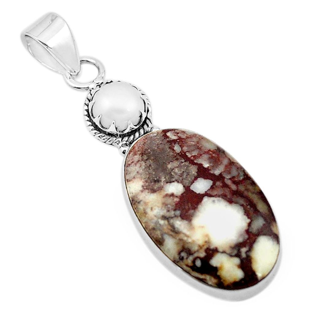 925 sterling silver natural white wild horse magnesite pearl pendant m20549