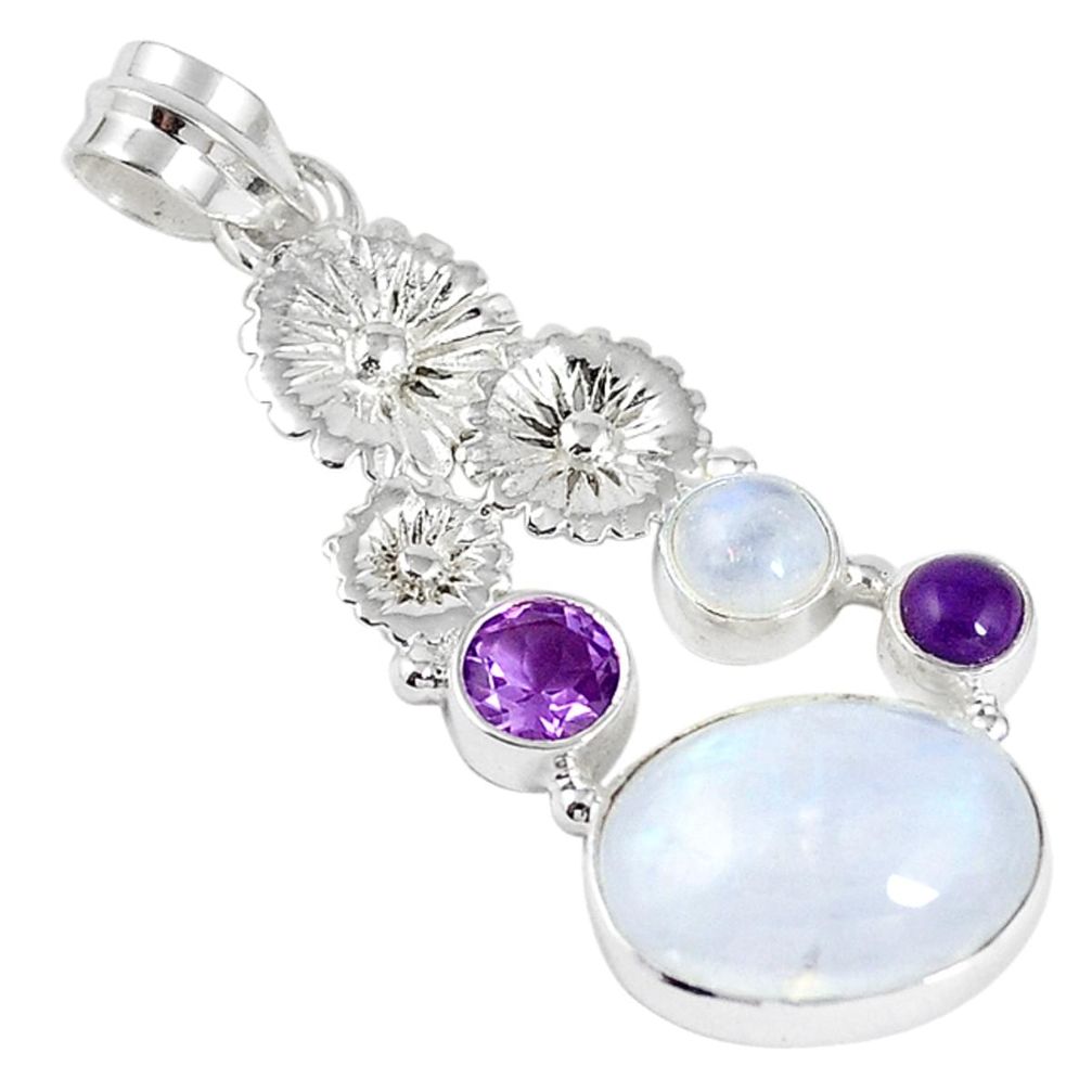 Natural rainbow moonstone amethyst 925 sterling silver pendant m20797