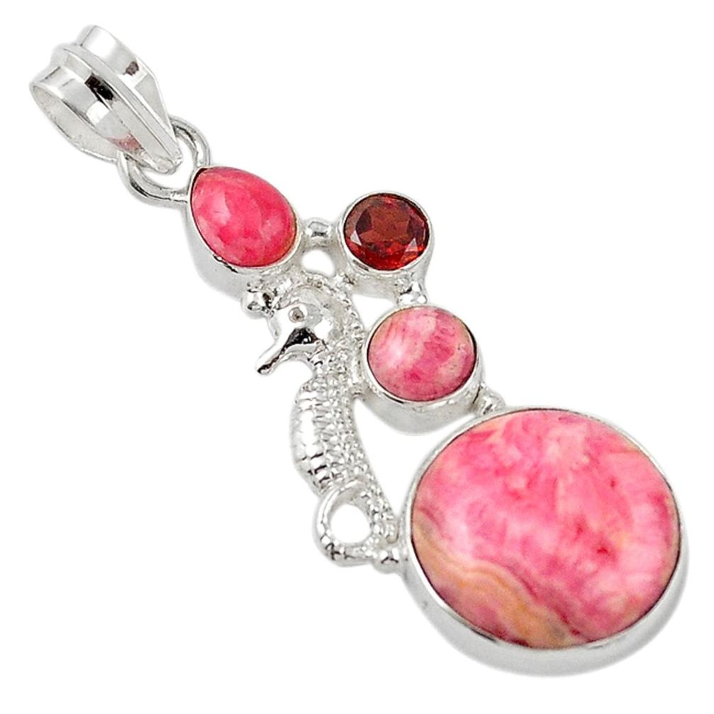 925 silver natural pink rhodochrosite inca rose seahorse pendant jewelry m20828