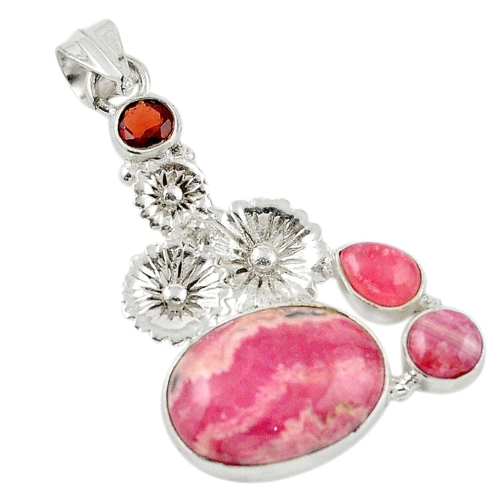 Natural pink rhodochrosite inca rose (argentina) 925 silver pendant m20830