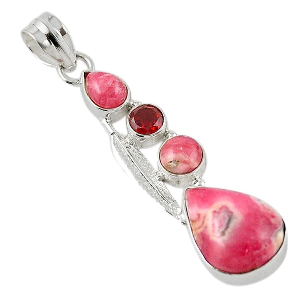 Natural pink rhodochrosite inca rose (argentina) 925 silver pendant m20834