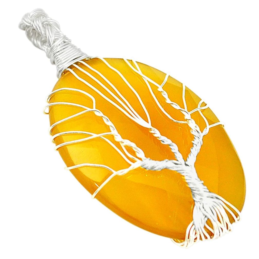 Natural yellow chalcedony 925 sterling silver tree of life pendant m20907