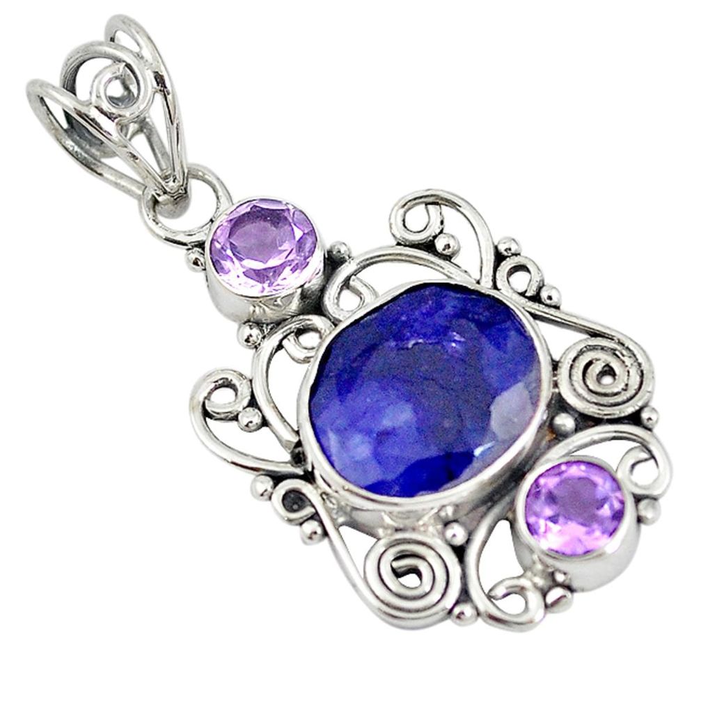 Natural blue sapphire amethyst 925 sterling silver pendant jewelry m21215