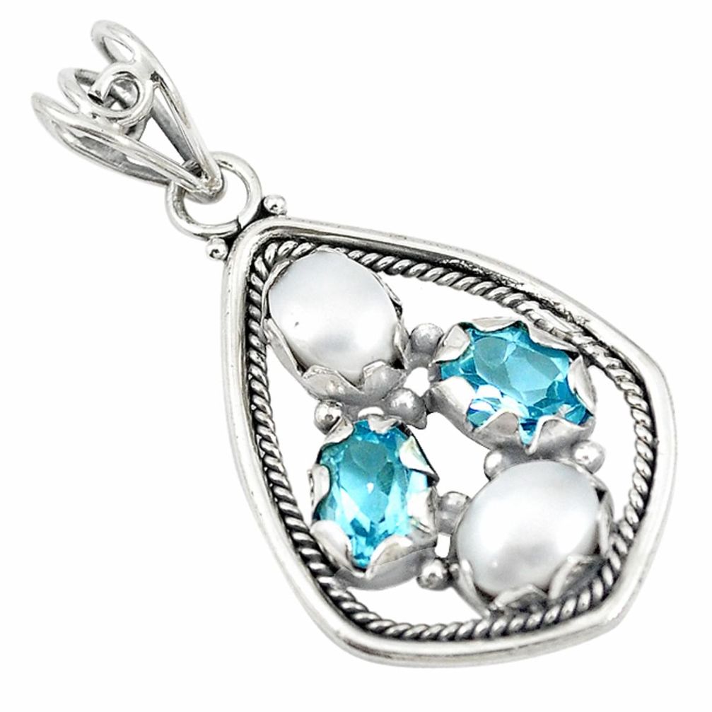 Natural white pearl topaz 925 sterling silver pendant jewelry m21223